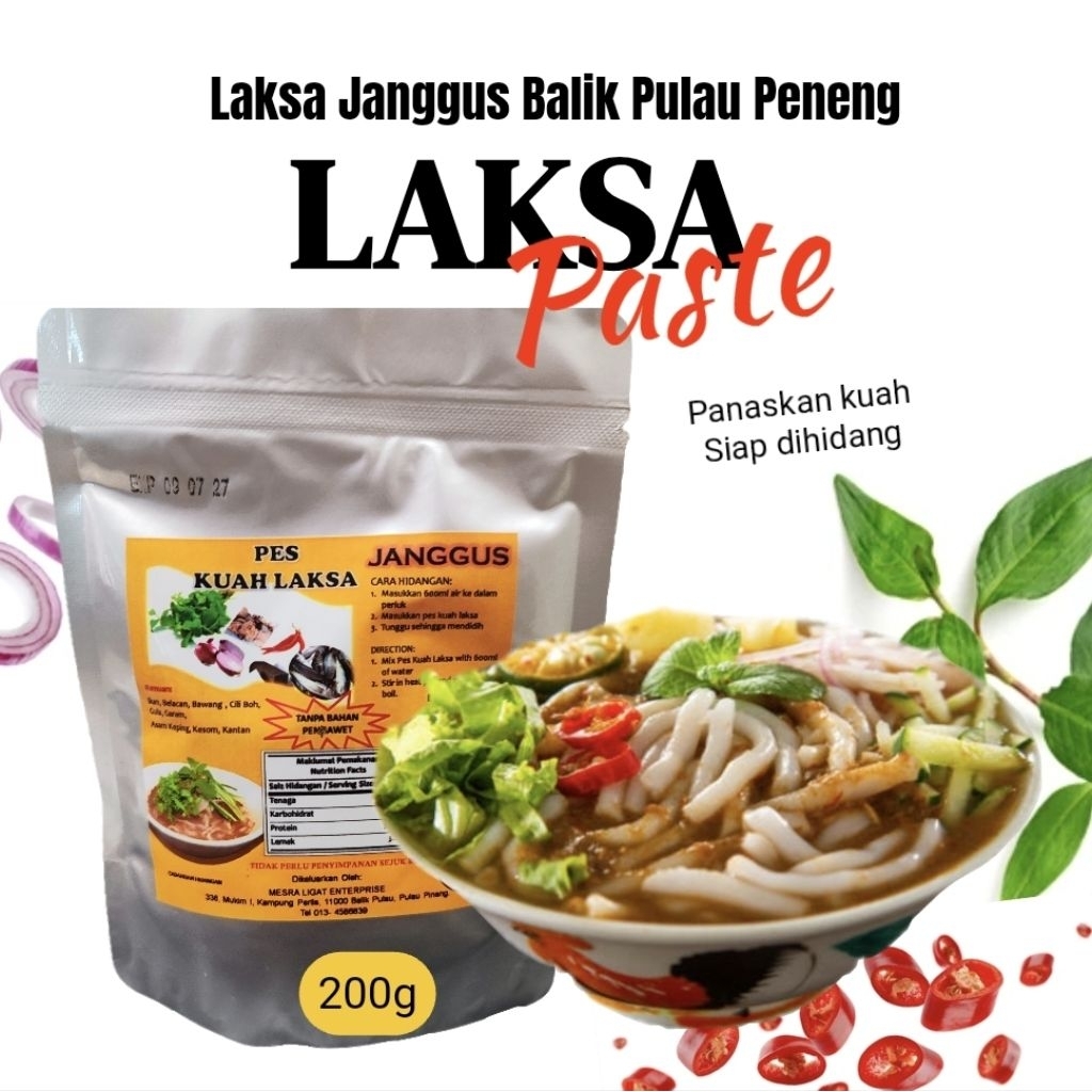 LAKSA PASTE, PENANG JANGGUS MALAYSIA , pes laksa Janggus Penang 200g