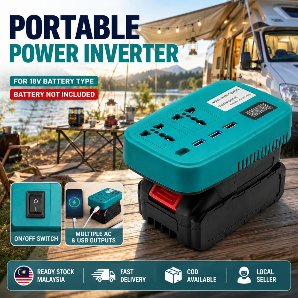 Gilroy Portable Power Inverters for 20V Battery Inverter 20v to 220v Converter with Dual USB,AC Outlet and Type-C - 200W