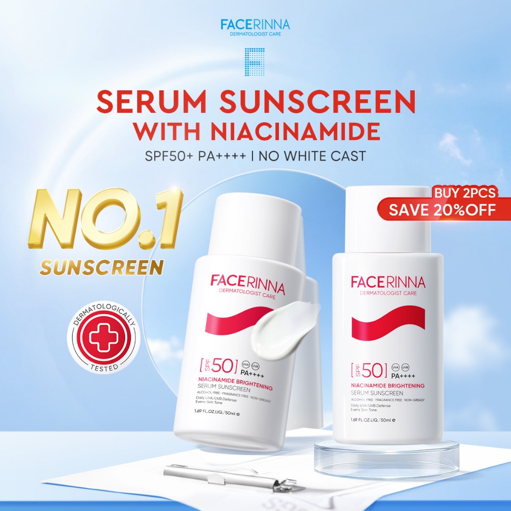 [TOP SELLER]FACERINNA-Serum Sunscreen SPF50+ PA++++ Niacinamide Brightening UVA/UVB Defense Even Skin Tone UV Protection