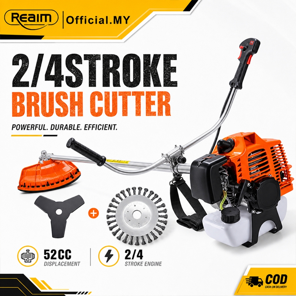 REAIM 2/4 Stroke Mesin Potong Rumput Straight Shaft  Trimmer Brush Cutter Grass Bensin Foldable