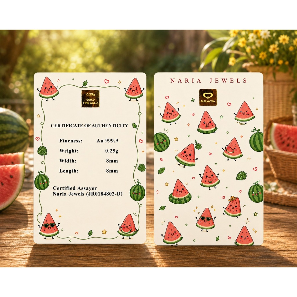 Naria 999.9/24K Gold Bar 0.25gm Watermelon Design Cute Fruit Series Emas Tulen&hellip;