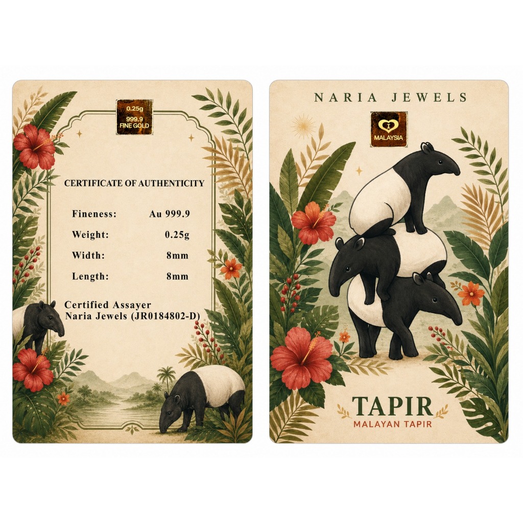 Naria 999.9/24K Gold Bar 0.25gm Tapir Design Malaysian Wildlife Series Emas Tulen&hellip;