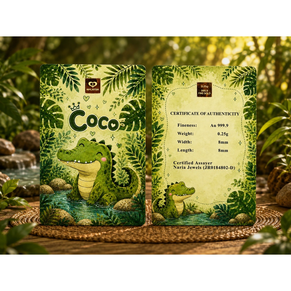 Naria 999.9/24K Gold Bar 0.25gm Crocodile Design Wildlife Series Emas Tulen Gold&hellip;