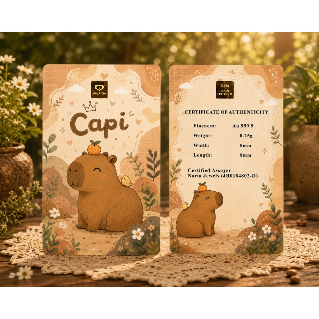 Naria 999.9/24K Gold Bar 0.25gm Capybara Design Cute Animal Series Emas Tulen&hellip;