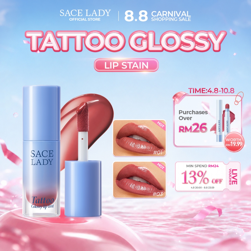 SACE LADY Tattoo Glossy Lip Stain Waterproof Liptint Lightweight Lipstick Lasting Lipgloss