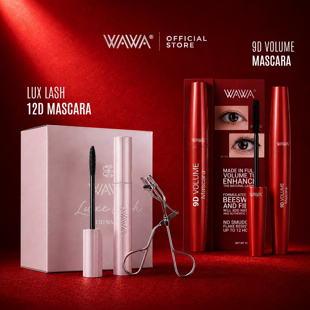WAWA 12D Luxe Lash Mascara with Eyelash Curler | WAWA 9D Silk Fibre Mascara with Eyelash Curler