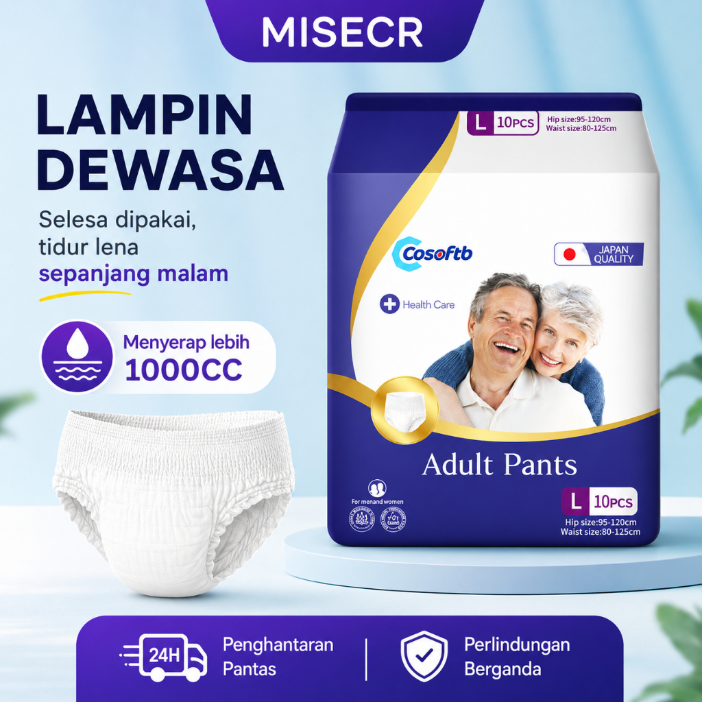 MISECR Lampin Dewasa M/L/XL 10 Pcs Seluar Tarik Dewasa Bocor-Bukti Menyerap Lebih 1000 CC Japan Quality