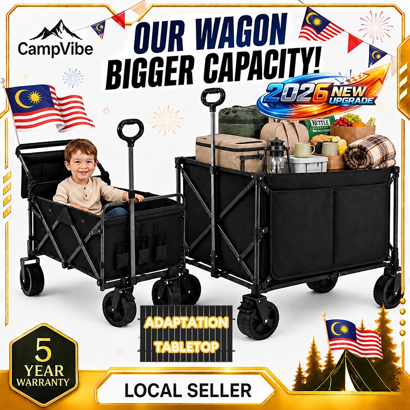 【CampVibe】 400L Versatile Outdoor Wagon Trolley Heavy Duty Camping Portable Shopping Moving Cart Foldable Package Troli