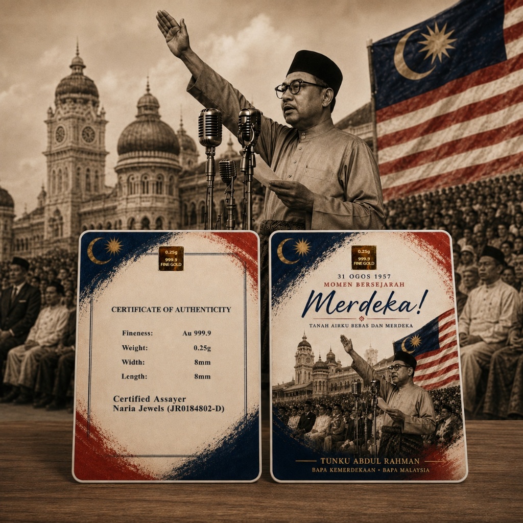 Naria 999.9/24K Gold Bar 0.25gm Merdeka Tunku Abdul Rahman Design Edisi Hari&hellip;