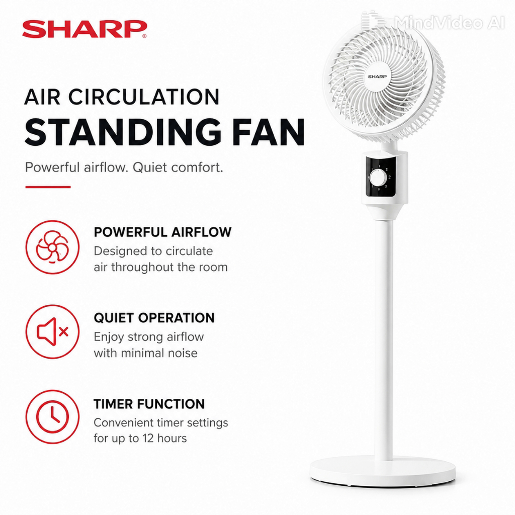 【SHARP】Air Circulator Fan |3 fan speed settings|3-blade fan|Silent yet powerful airflow Kipas Angin Meja Kipas Bilik