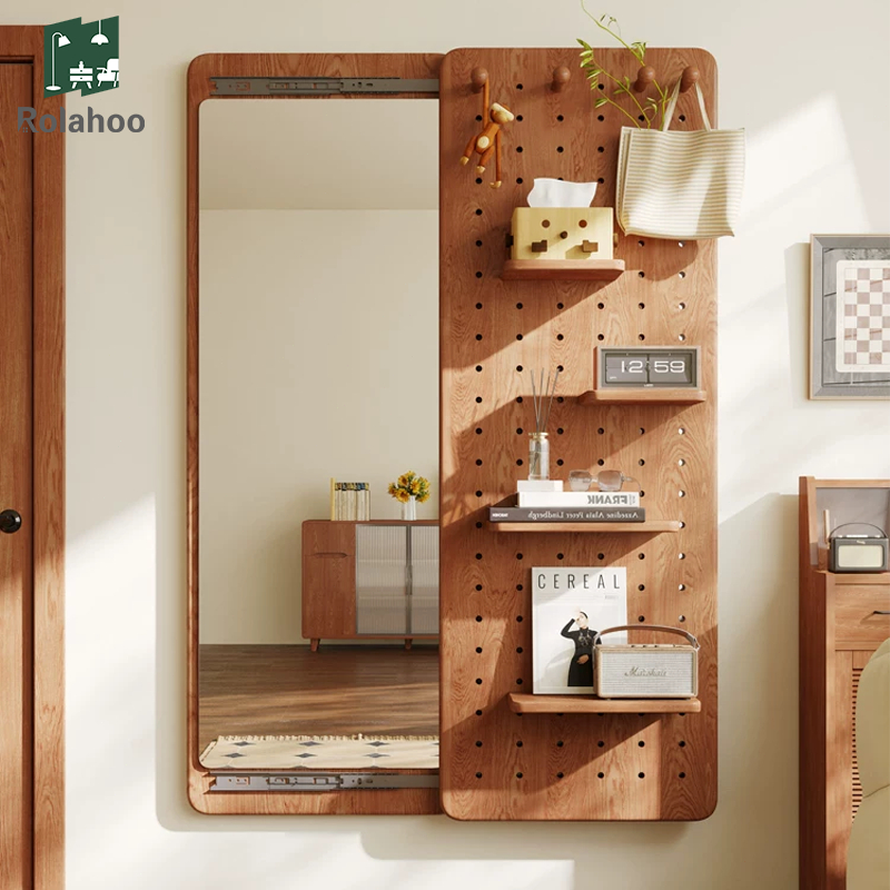 RolahooFull Length Wall Mirror Sliding With Shelf Pegboard Storage Living Room/Bedroom Dressing Mirror 全身镜qym