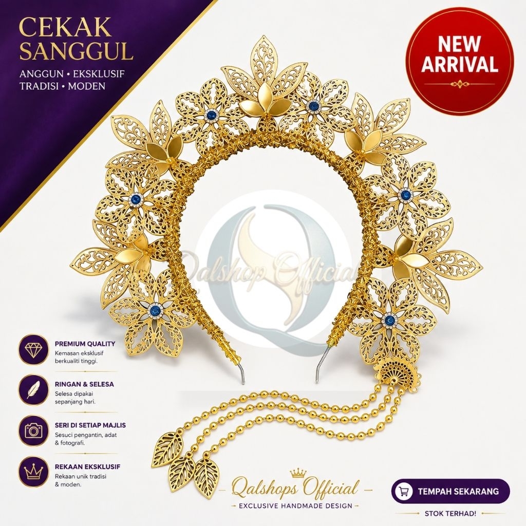 Cekak Sanggul Lintang Jurai / Juntai Kanak Kanak Dan Dewasa Besi Dengan Hiasan Crystal Berwarna