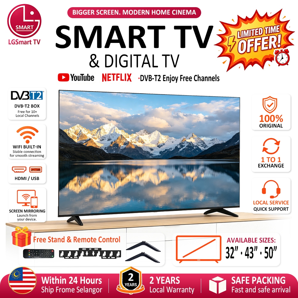 32" 43" 50" Android Televisyen LGSmart DVB-T2 MYTV  55 inch Smart TV Murah YOUTUBE Netflix 4K LED Tv