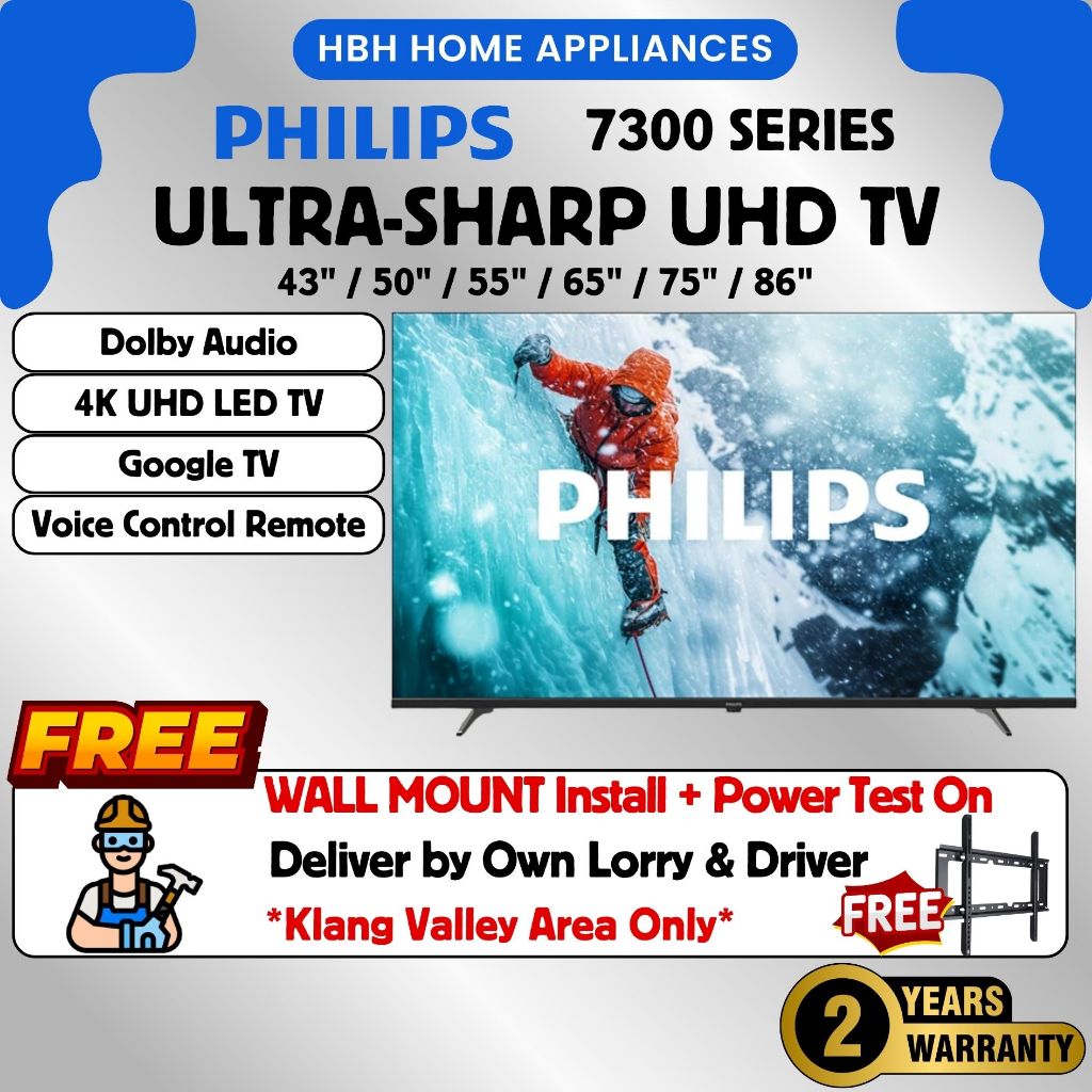 【Free Wall Mount Install In 5 Days】Philips 7300 Series | 50PUT7330/68 | 55PUT7330/68 | Ultra-sharp TV | Google TV