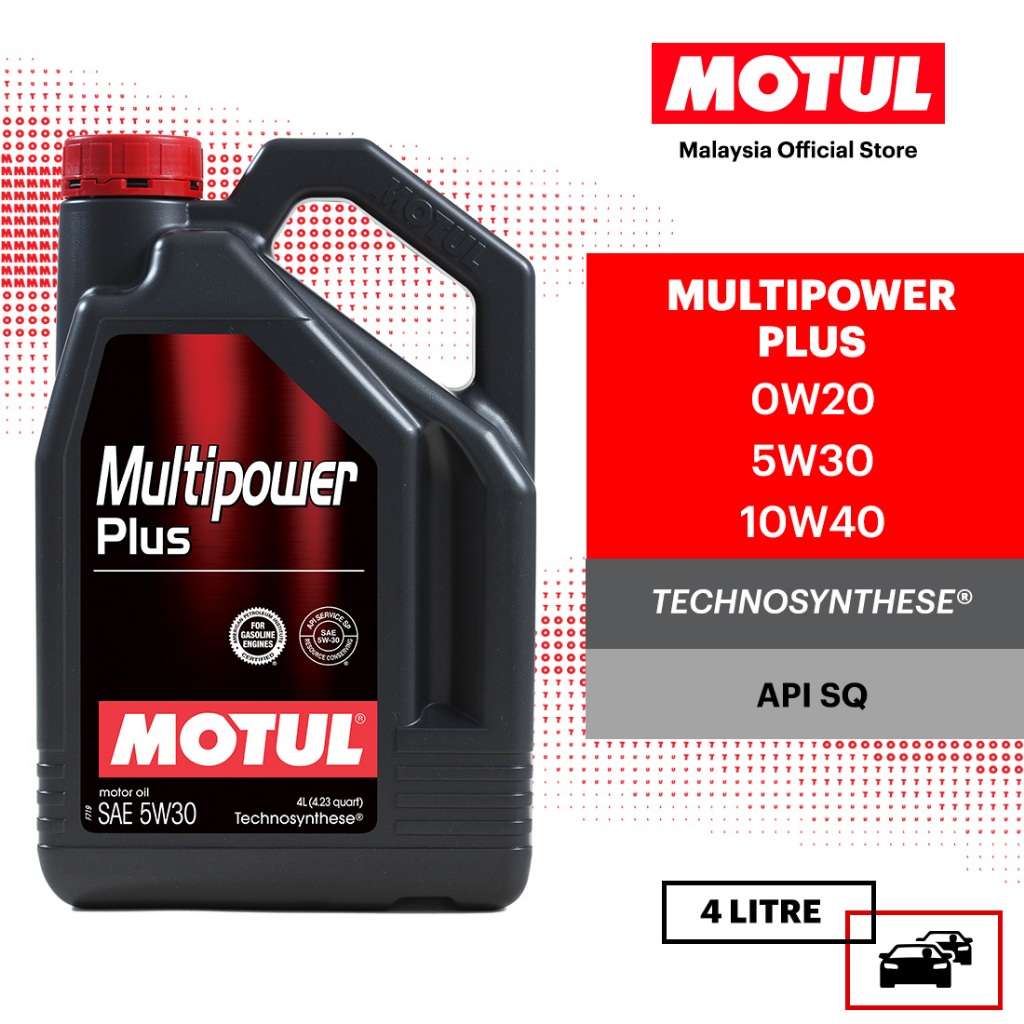 MOTUL Multipower Plus 0W20 5W30 10W40 4L Minyak Enjin Technosynthese SP