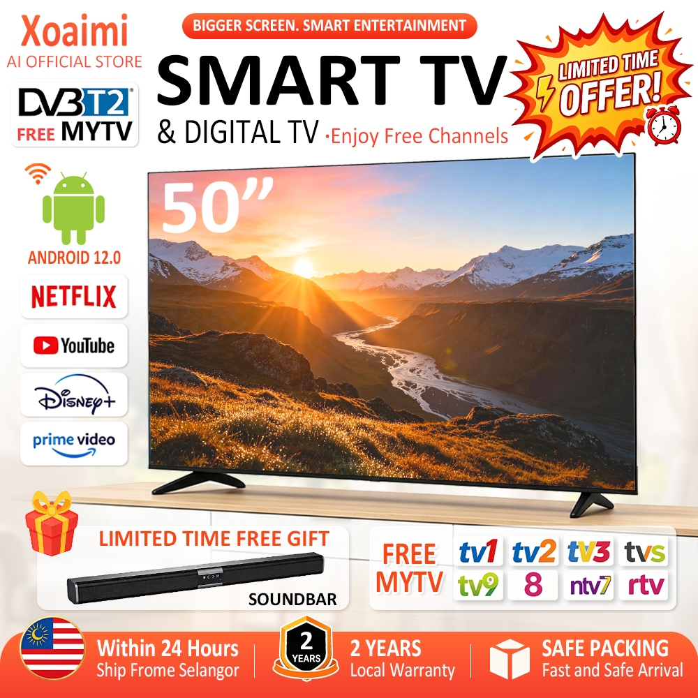 [Free shipping] Xoaimi 50" Televisyen Murah 32/43/55 inch Smart TV DVB-T2 MYTV YOUTUBE Netflix HDMI 4K LED Android Tv