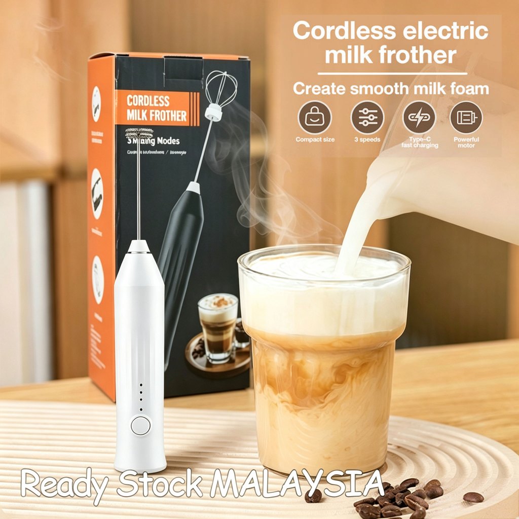 【Double Head】Milk Frother Handheld Rechargeable Coffee Frother Foam Maker Electric Whisk Drink Mixer USB charging