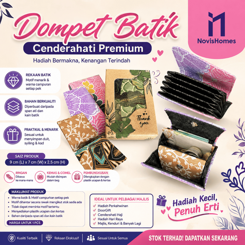 Batik Design Wallet dompet berzip Premium Material kain Batik Wedding Gift Doorgift Purses coin mini wallet siap kotak