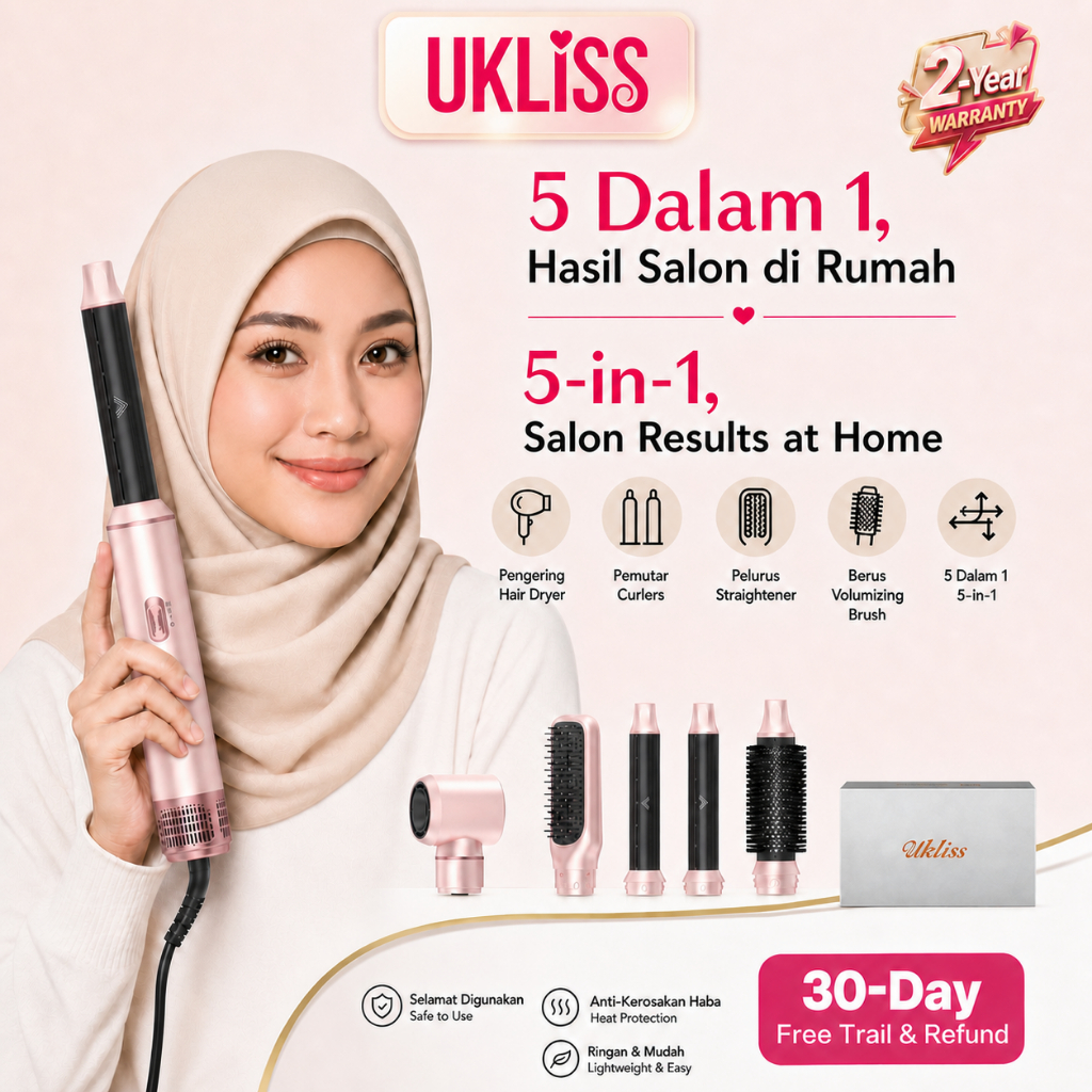 Ukliss Hair Dryer Brush 5 In 1 Multifunctional Comb Automatic Styler Hair Curler Straightener 630 Million Negative Ions