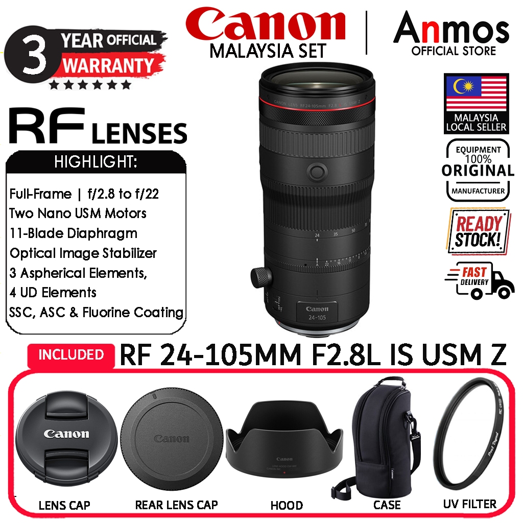 CANON RF 24-105MM F/2.8 L IS USM Z LENS ( CANON MALAYSIA 3 YEARS WARRANTY )