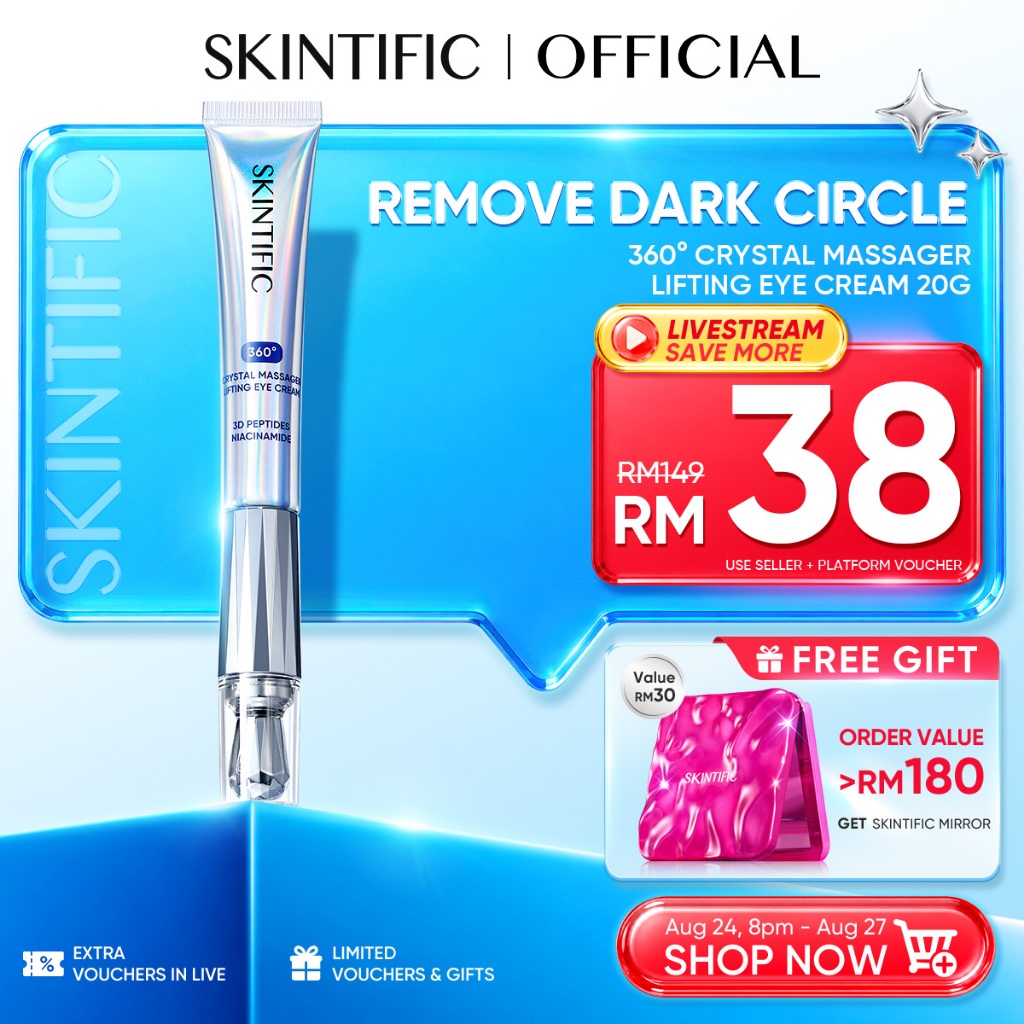 SKINTIFIC 360° Crystal Massager Lifting Eye Cream 3D Peptides Niacinamide Brightens Dark Circles Anti-Aging Eye Serum