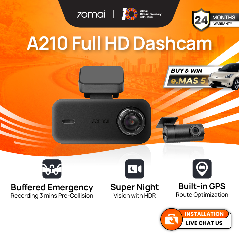 70mai A210 Dashcam 1080P Full HD + HDR Dual Channel Built-in GPS Supercapacitor Super Night Vision