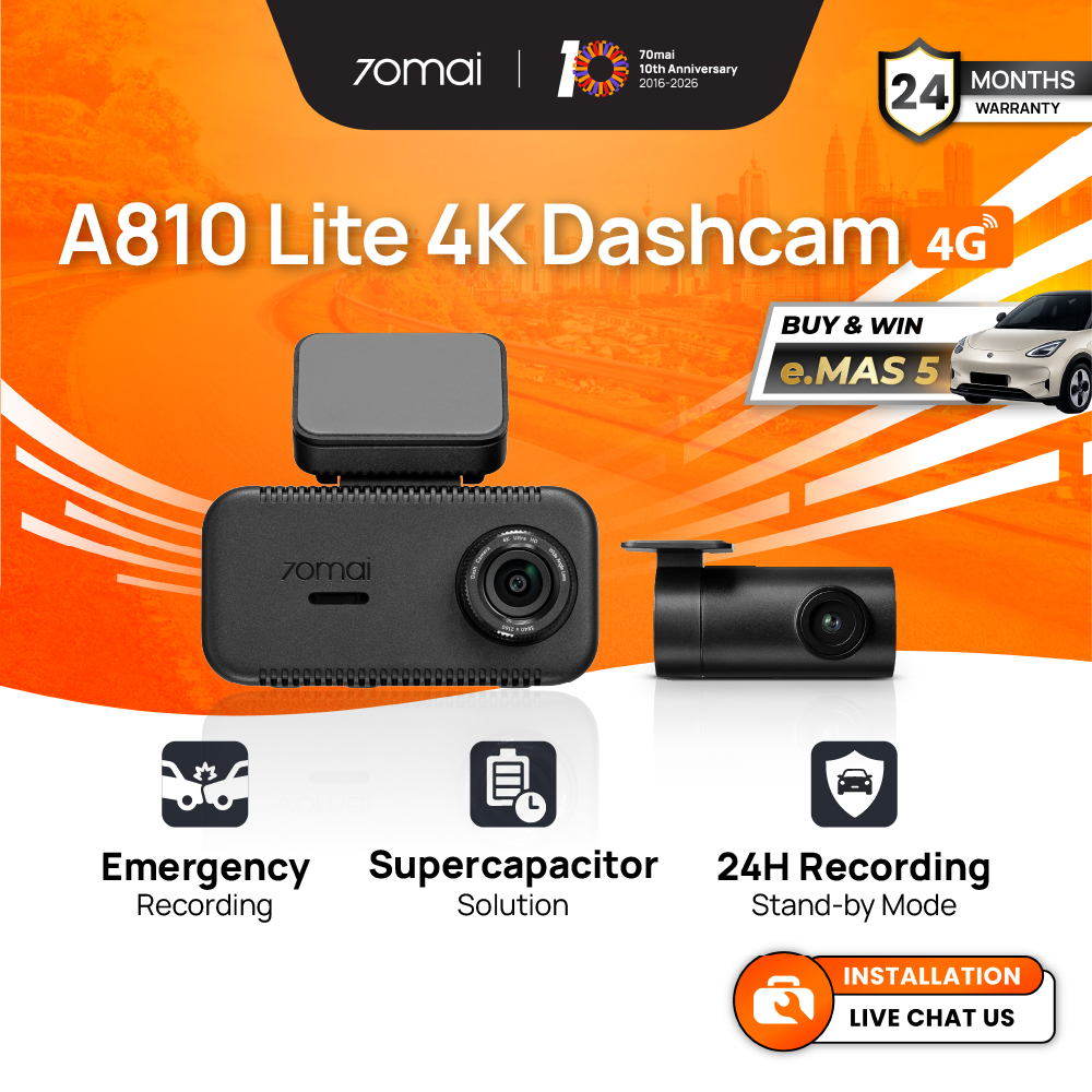 [2026 NEW] 70mai A810 Lite 4K Resolution + HDR | 4G Connectivity | Compact Size | Supercapacitor | App & Voice Control