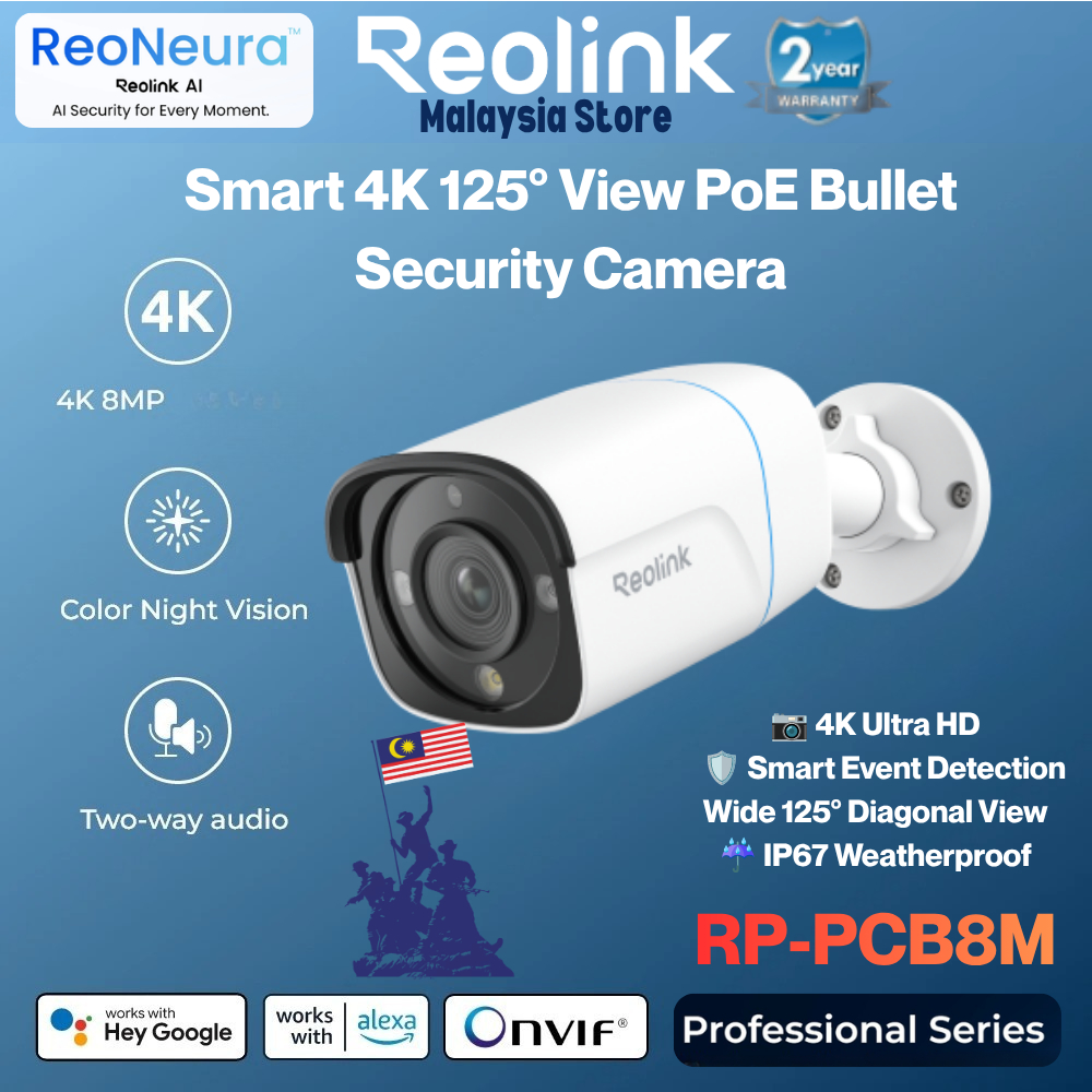 Reolink RP-PCB8M Smart 4K 8MP PoE Bullet Security Camera 125° Wide Angle Color Night Vision IP67
