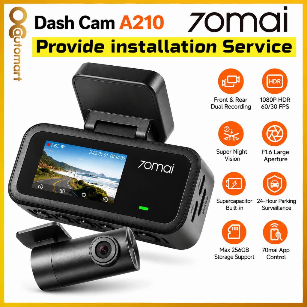 70mai A210 Car DVR Dashcam Dual Front n Rear Channel Full HD+ HDR Add On With 24h Parking Surveillance