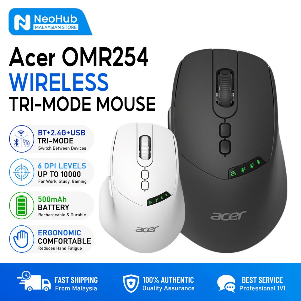Acer OMR254 Tri-Mode Wireless Mouse Smart Display Screen Adjustable DPI Ergonomic For E-Sport & Work