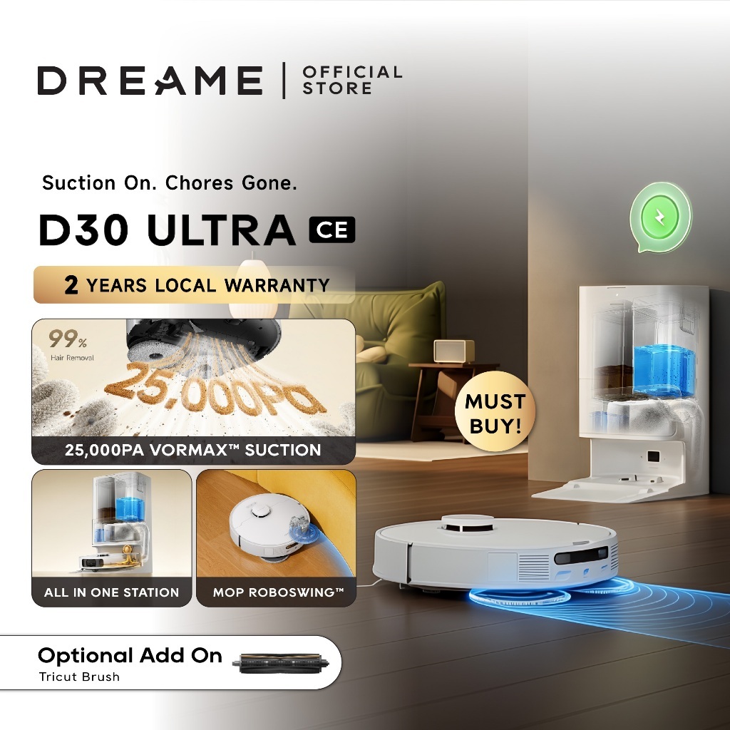 [NEW 2026] Dreame D30 Ultra CE Robot Vacuum | 25000Pa, PowerDock Self-Empty 100Days, Auto Mop Wash, Hot Air Dry, Refill