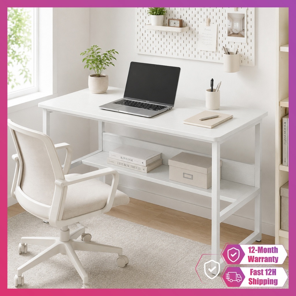 Meja Komputer Simple Study Table With Storage Shelf Minimalist Home Office 电脑桌 Laptop Desk Rak Buku Meja Belajar