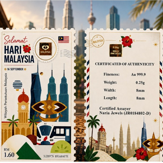 Naria 999.9/24K Gold Bar 0.25gm Hari Malaysia Ver 3 2026 Design Emas&hellip;