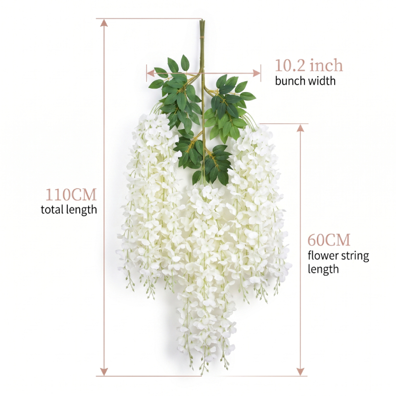 3 Branches Wisteria Artificial Flowers With Leaves Ratta Hanging Garland For Wedding Raya Decoration