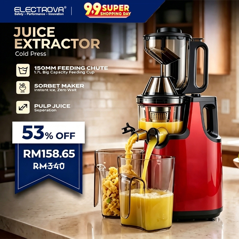 Electrova Cold Press Juice Extractor with Wide Chute l 0.4L Large Capacity l 150mm Wide Chute l Detachable Mesin Jus