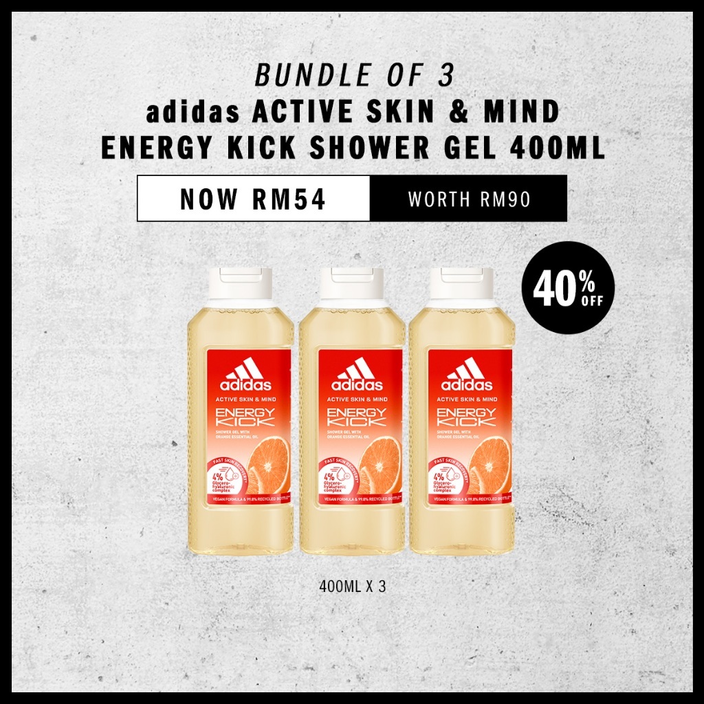 [Exclusive Set] adidas Active Skin & Mind Energy Kick Shower Gel 400ml - Suitable for Sensitive Skin (Vegan)