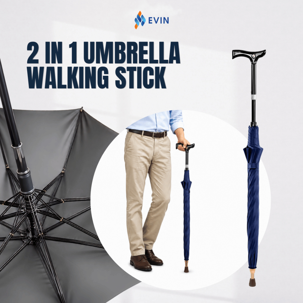 2 IN 1 Umbrella Walking Stick Adjustable | Walking Cane for Elderly Anti Slip | Tongkat Payung Warga Emas