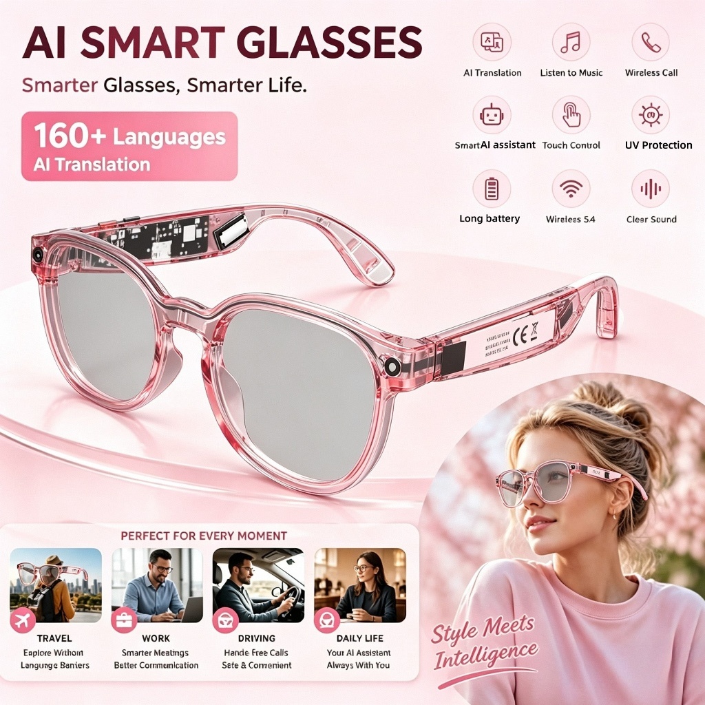 AI Smart Glasses with 8MP Camera HD 1080P Video Real-time Transmission and ChatGPT Assistant BT Call Sun Glasses Meta