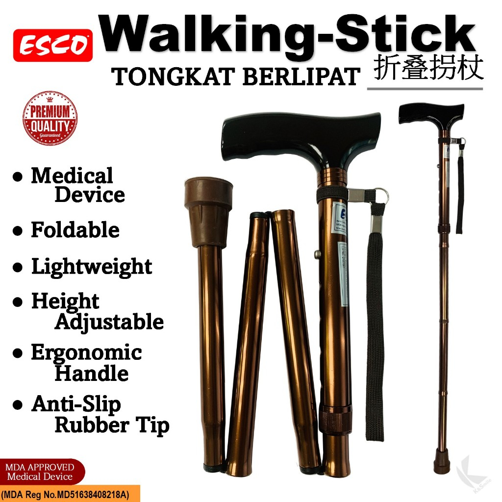 ESCO Folding Walking Stick | Tongkat Berlipat Boleh Laras Tinggi | Ringan & Anti-Selip | Tongkat Sokongan Warga Emas