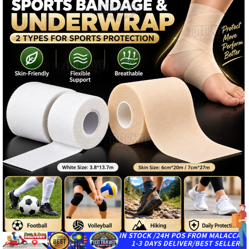 7cm x 27m Sports Underwrap Pre Wrap Tape Futsal Football Badminton Racket Grip Base Finger Protection Tape Sukan 皮肤膜/肌肉贴