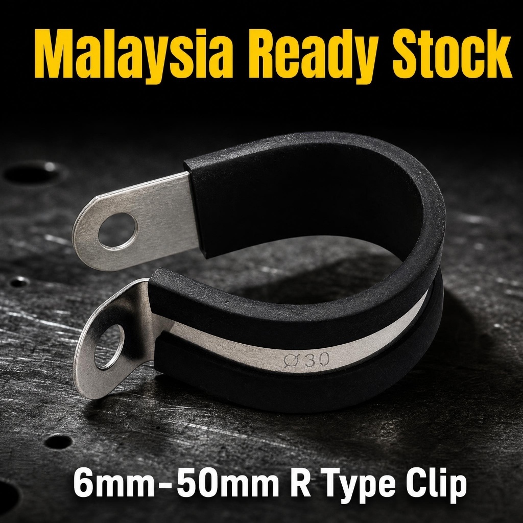 Malaysia Ready Stock 6mm-50mm R Type Cable Wire Clip Fasteners SS304 Stainless Steel EPDM Lining for Pipe Hose Cable Fix