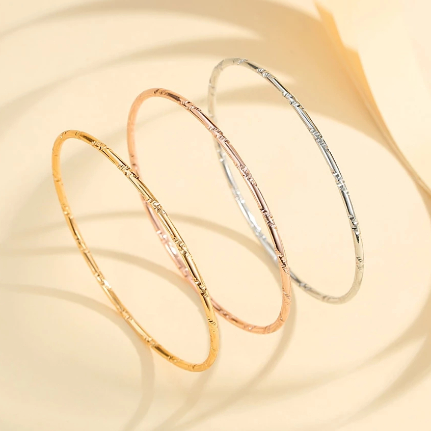 M188B Women Bangle Titanium 24K Gold Engraved Slim Band Anti Rust No Fade Soft Chic Decoration Jewellery