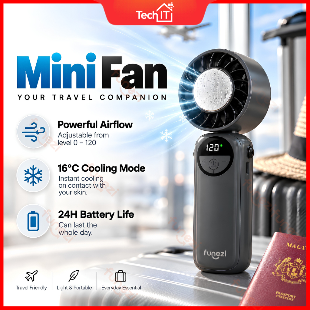 Funezi Kipas Mini Fan Kipas Portable Fan Rechargeable Kipas Tangan Angin Mini Handheld Fan Electric