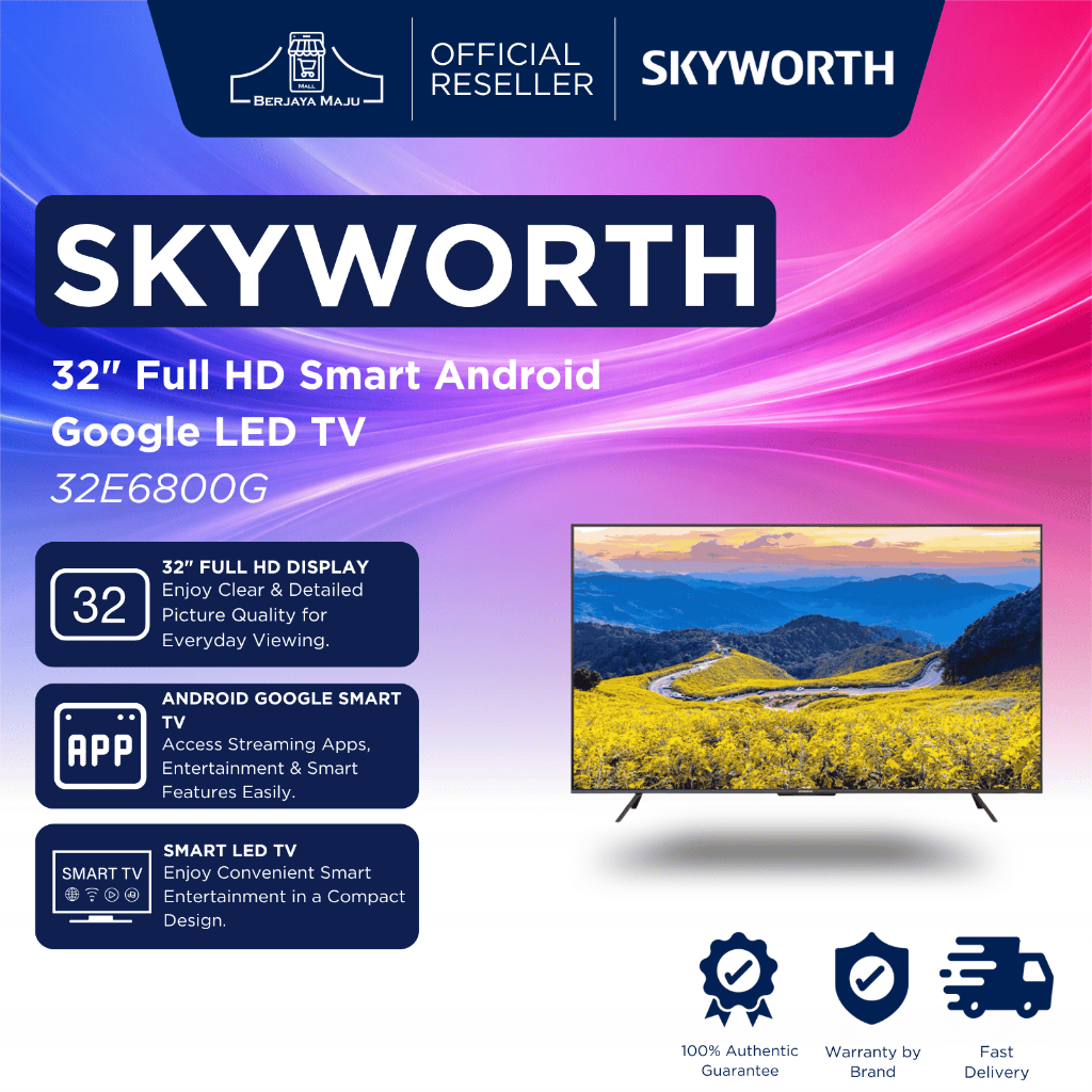 Skyworth 32" Full HD Smart Android Google LED TV 32E6800G | Smart UHD TV Televisyen Pintar 智能电视 Original