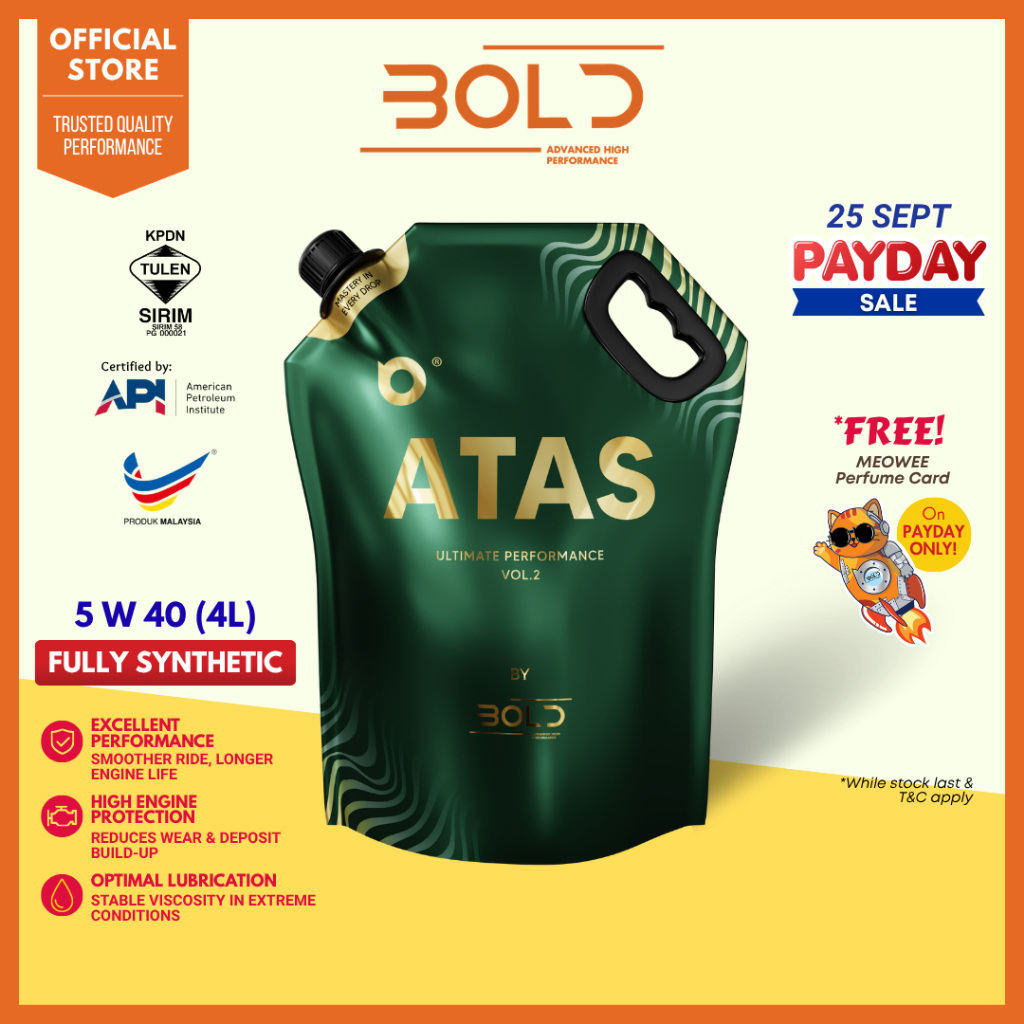 BOLD ATAS SIRIM [ OSP + PAO ] 5w40 4L Fully Synthetic SP Car Engine Oil 5w-40 Minyak Hitam Enjin Kereta