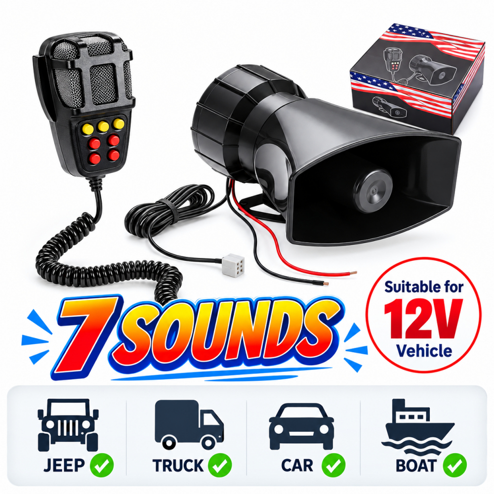 7 Tone Emergency Warning Horn 12V 100W Car Siren with Wired Controller, Loud Speaker untuk Kereta Lori Van | Stok Sedia