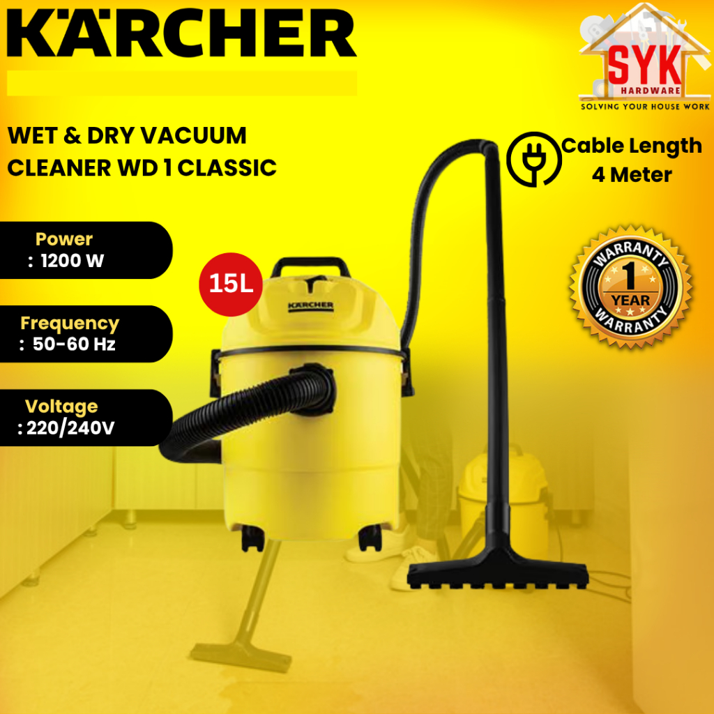 SYK Karcher WD1 Classic WD1 Wet and Dry Vacuum Cleaner Multipurpose Home Appliances Kereta Rumah Vacum