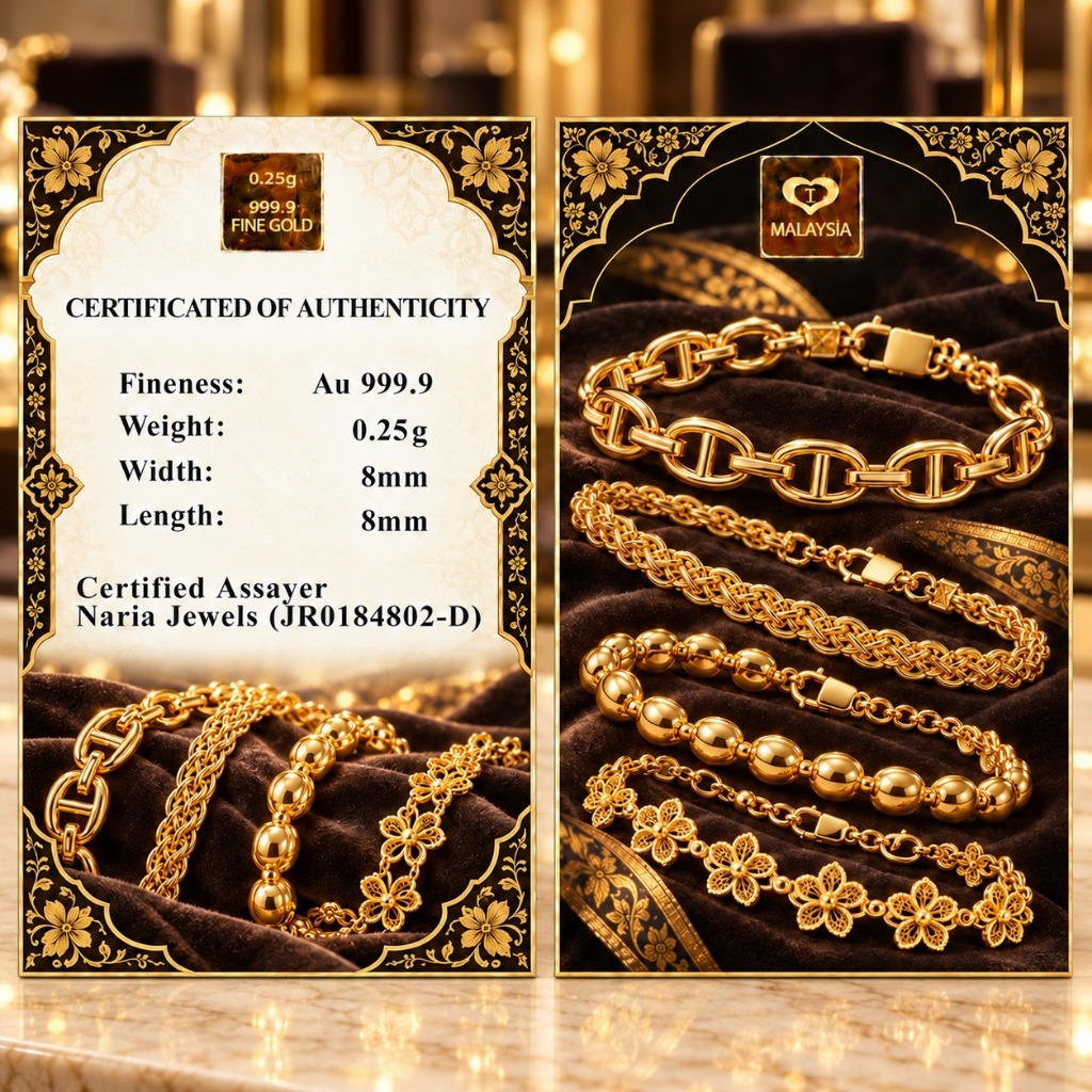 Naria 999.9/24K Gold Bar 0.25gm Barang Kemas Design Emas Tulen Gold Investment Pelaburan Emas Hadiah Premium Jewellery