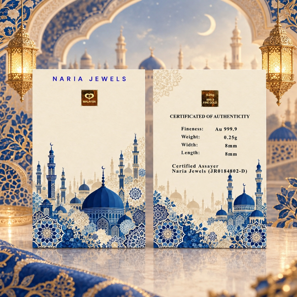 Naria 999.9/24K Gold Bar 0.25gm Islamic Blue Mosque Design Gold Investment Pelaburan Emas Emas Tulen 999.9 Islamic Gift