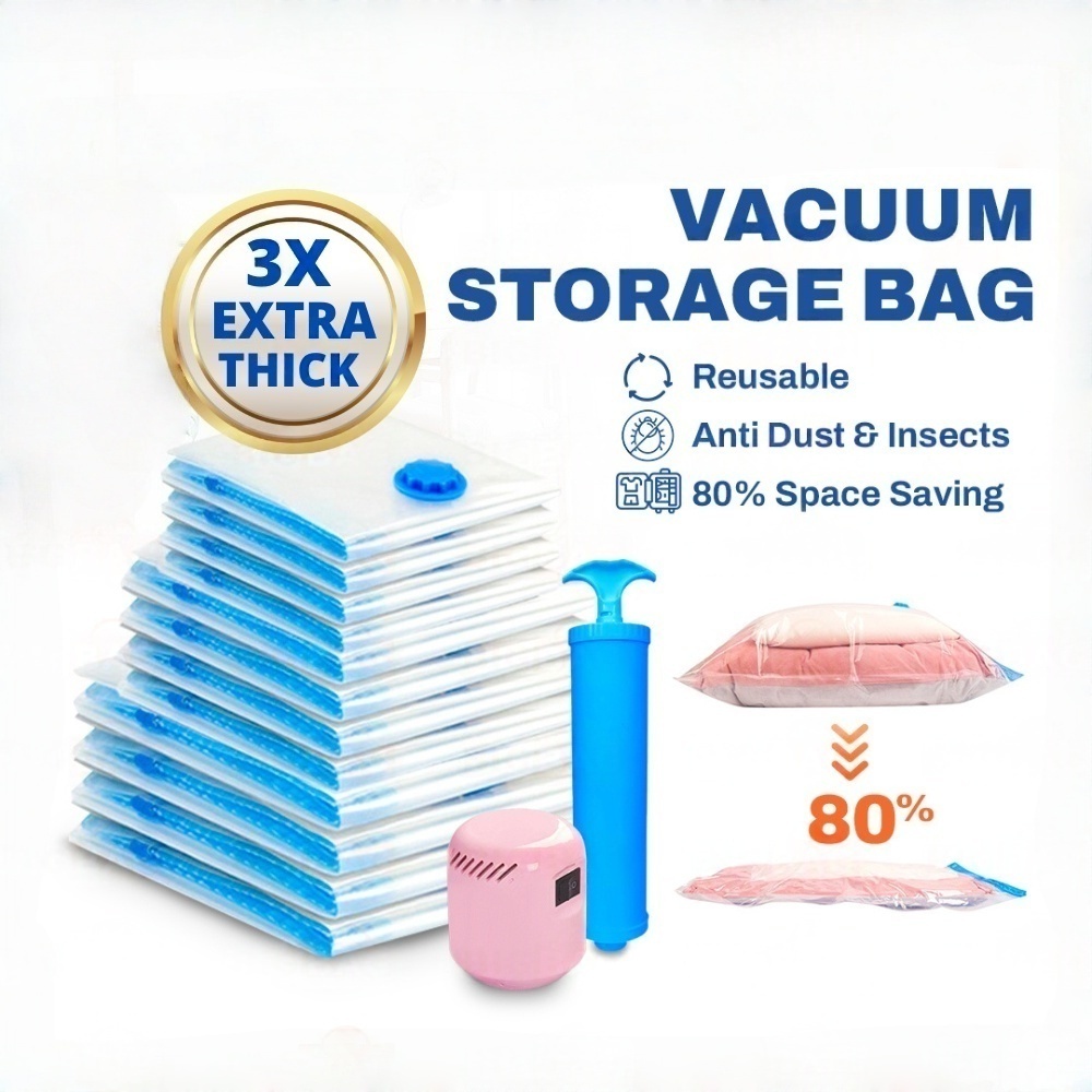 Resealable Vacuum Bag Travel Storage Reusable Vacuum Storage Bag Compression Bag Space Saving Seal Bags Beg Vakum